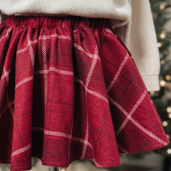 PENNY l Twirl Skirt I RED PLAID LUXE FLANNEL