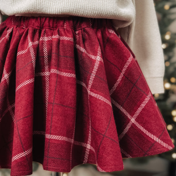 PENNY l Twirl Skirt I RED PLAID LUXE FLANNEL