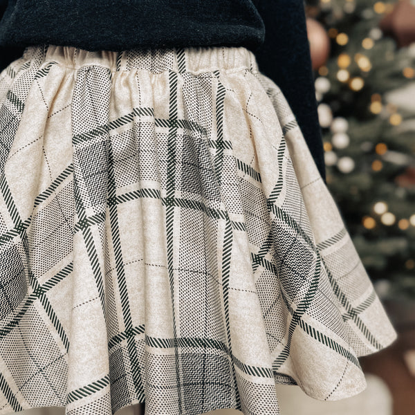 PENNY l Twirl Skirt I CREAM PLAID LUXE FLANNEL