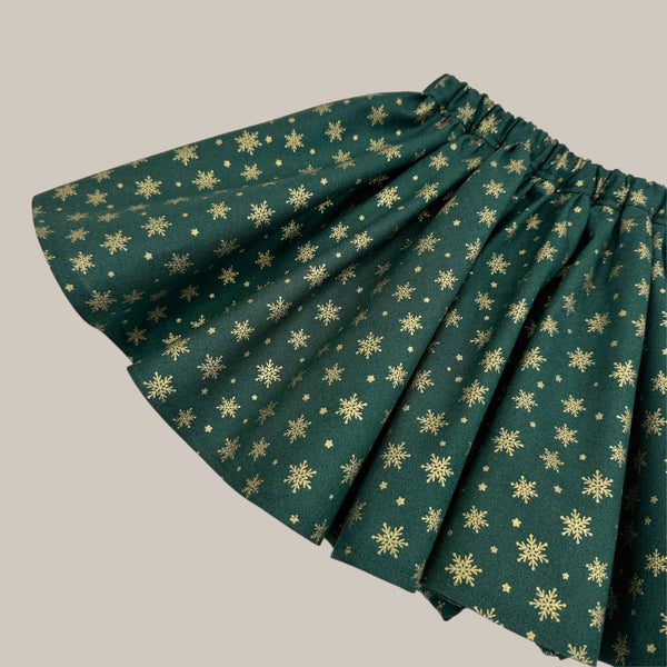 PENNY l Twirl Skirt I HUNTER GREEN SNOWFLAKE