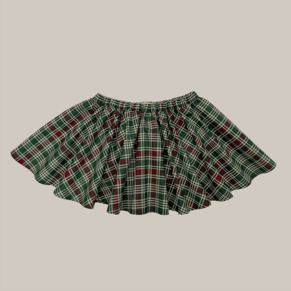 PENNY l Twirl Skirt I GREEN AND BURGUNDY PLAID