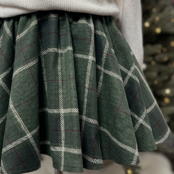 PENNY l Twirl Skirt I GREEN PLAID LUXE FLANNEL