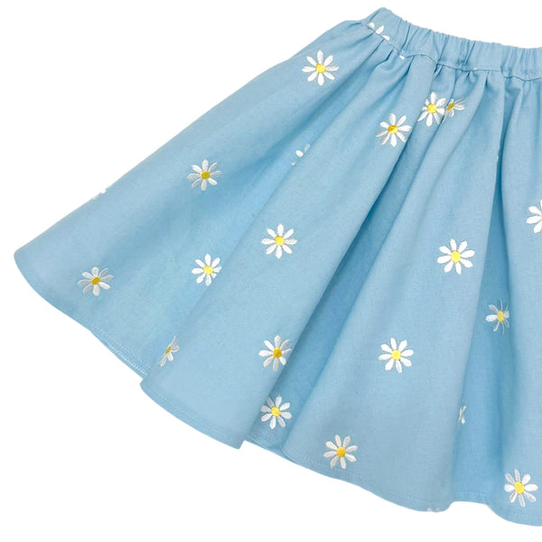 PENNY l Twirl Skirt I CHAMBRAY EMBROIDERED DAISY
