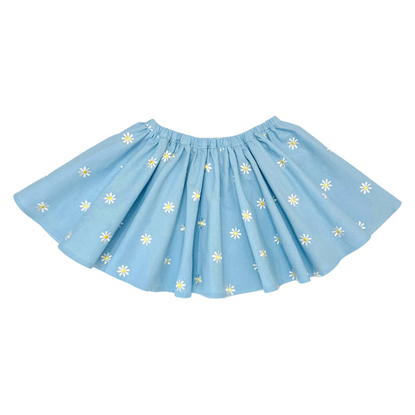 PENNY l Twirl Skirt I CHAMBRAY EMBROIDERED DAISY